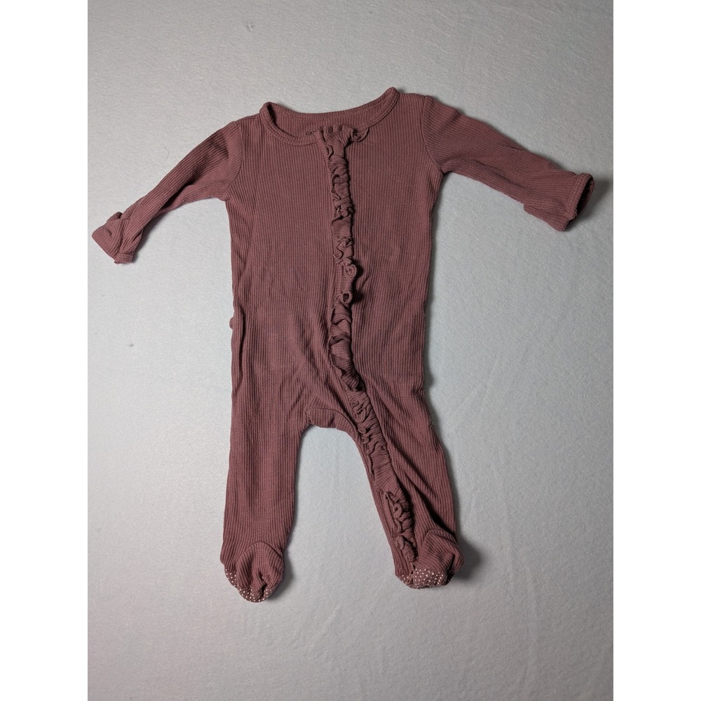 Caden Lane‎ Mauve Pink Ribbed Bamboo Ruffle Footie Sleeper 0-3 Months